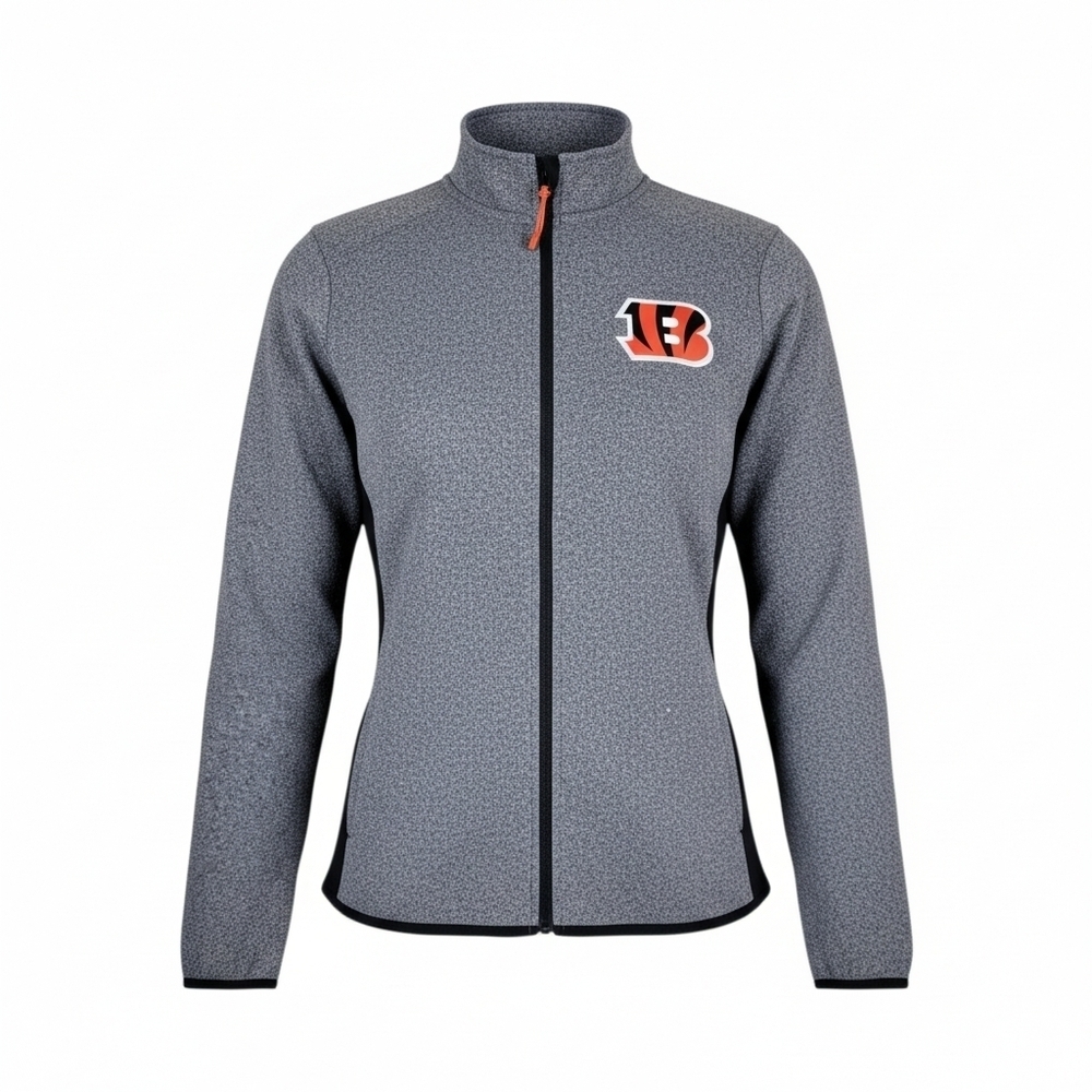 Cincinnati Bengals Jacket Women L Gray Knit Full Zip Stand Up Collar Pockets NFL